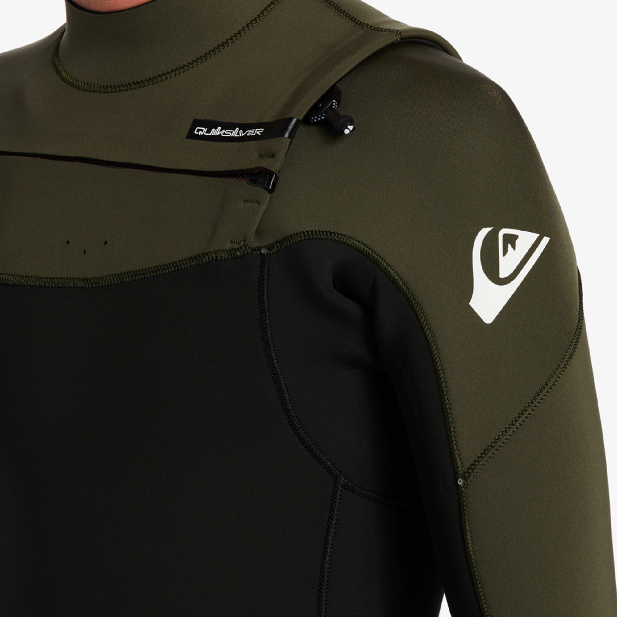 2024 Quiksilver Mens Everyday Sessions 4 3mm GBS Chest Zip Wetsuit   45605 2023 Quiksilver Mens Everyday Sessions 43mm Chest Zip Wetsuit EQYW103201   Black  Thyme  Close Up.2000x2000 